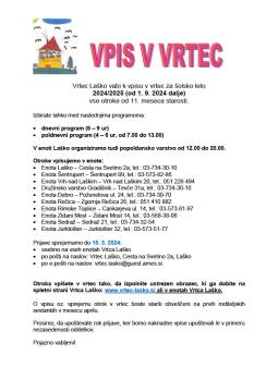 Vpis v vrtec do 15. marca